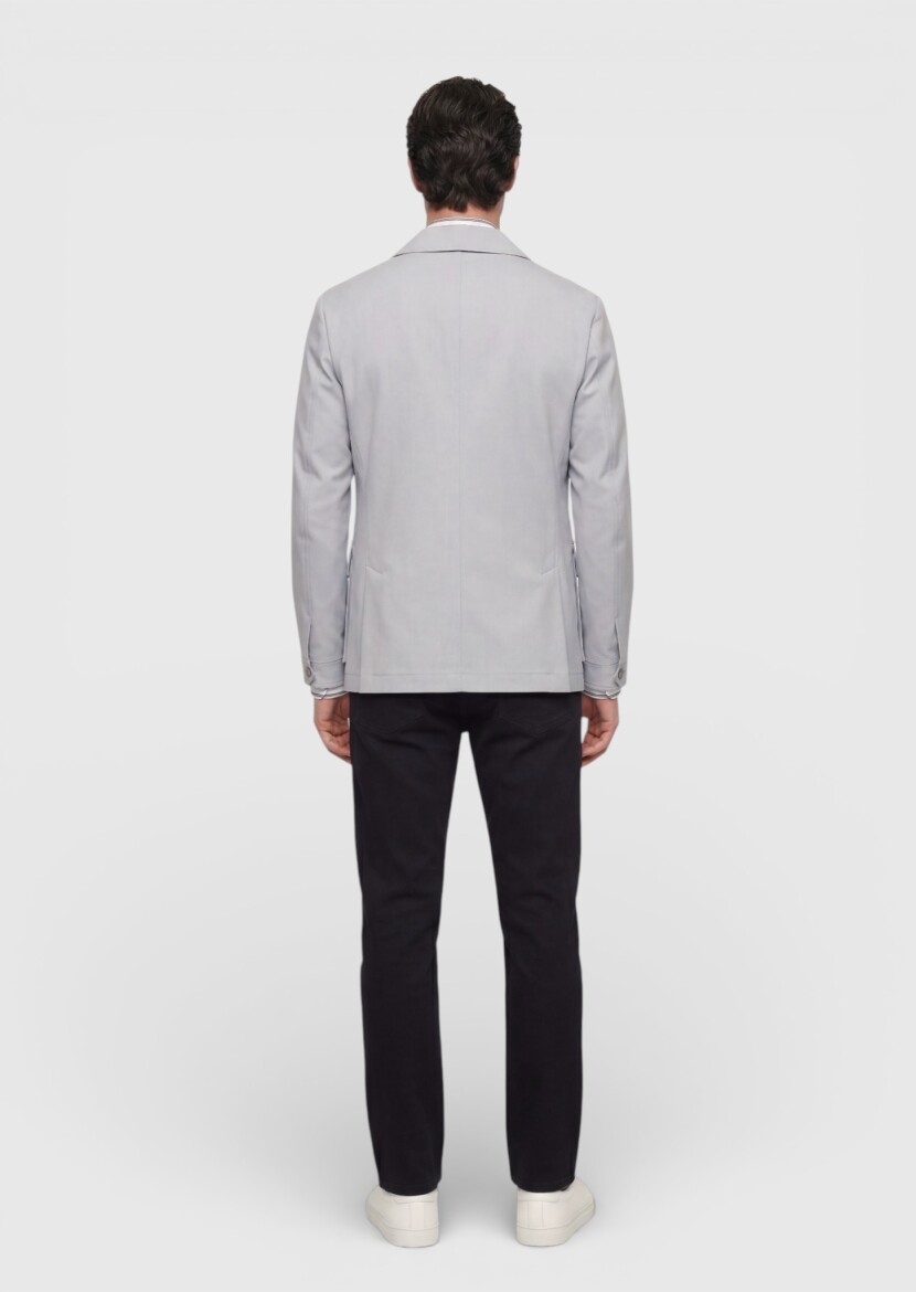 Light Grey Plain Regular Fit Lightweight Jacket - 5