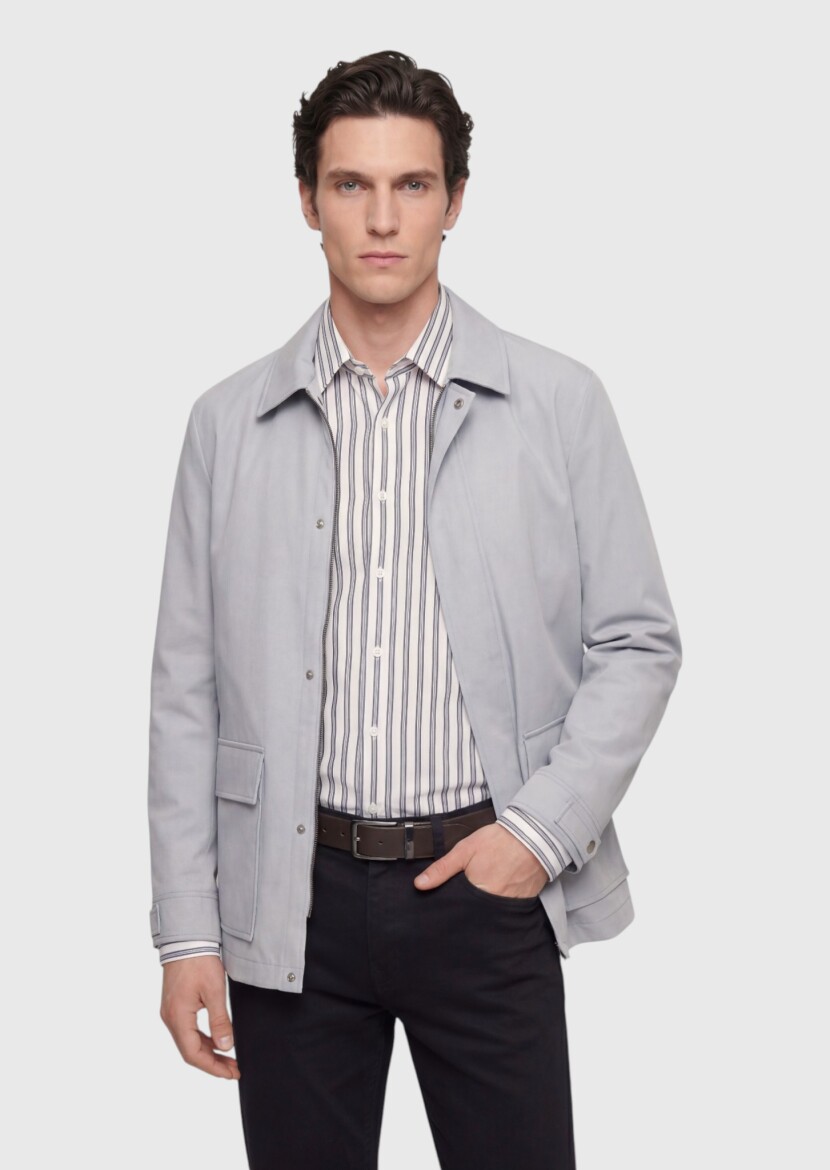 Light Grey Plain Regular Fit Lightweight Jacket - RAMSEY