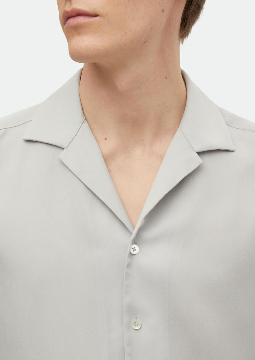 Light Grey Plain Regular Fit Long Weaving Classical Shirt - 4