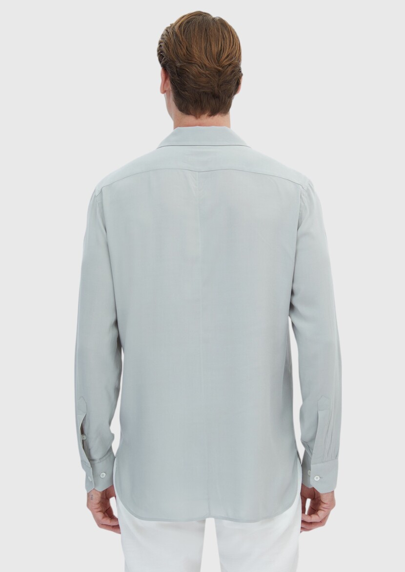 Light Grey Plain Regular Fit Weaving Classical Shirt - 6