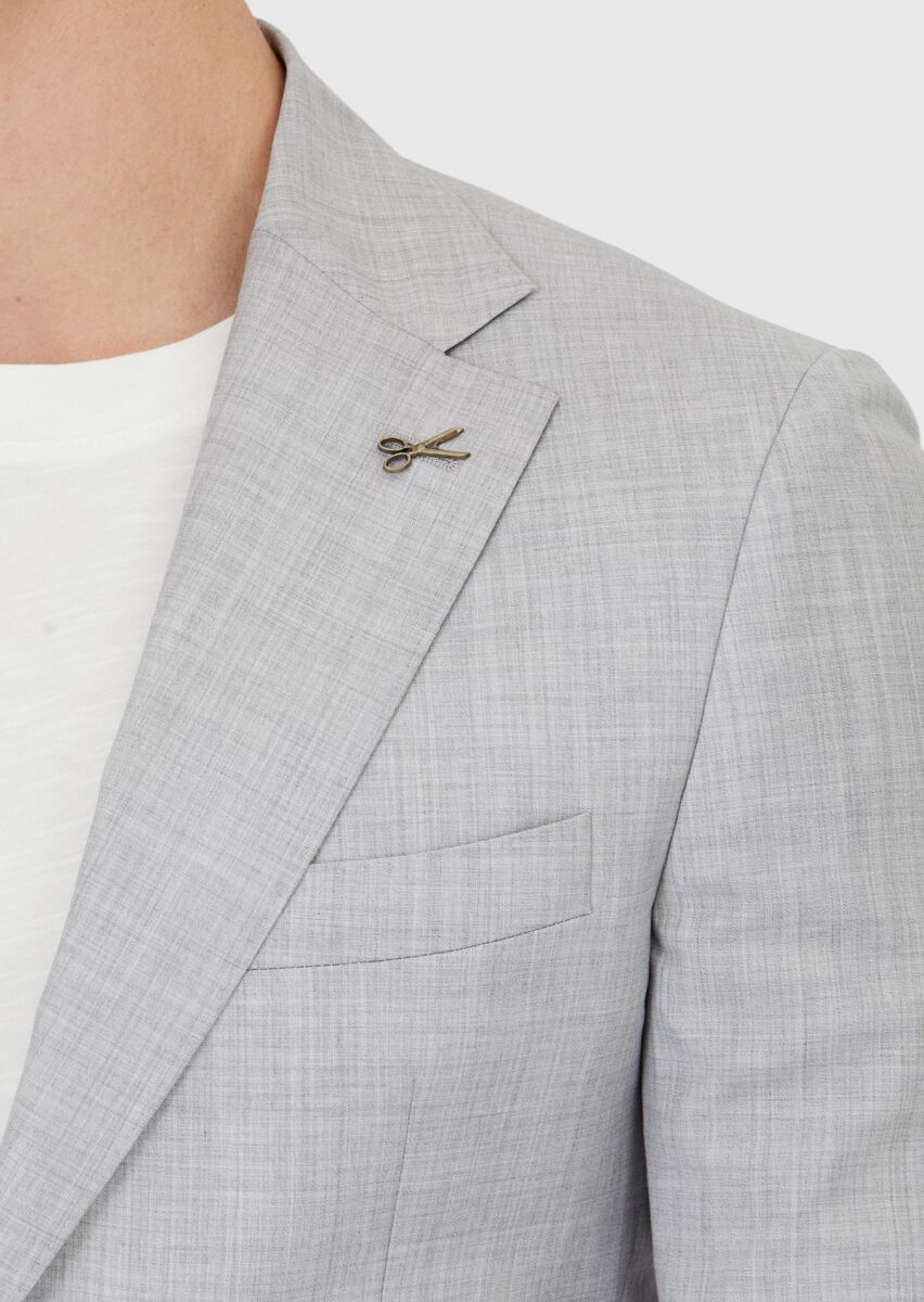 Light Grey Plain Zeroweight Slim Fit 100% Wool Jacket - 4