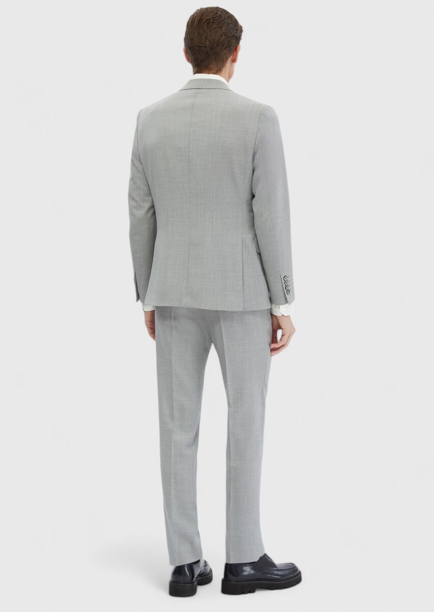 Light Grey Plain Zeroweight Slim Fit 100% Wool Suit - 7