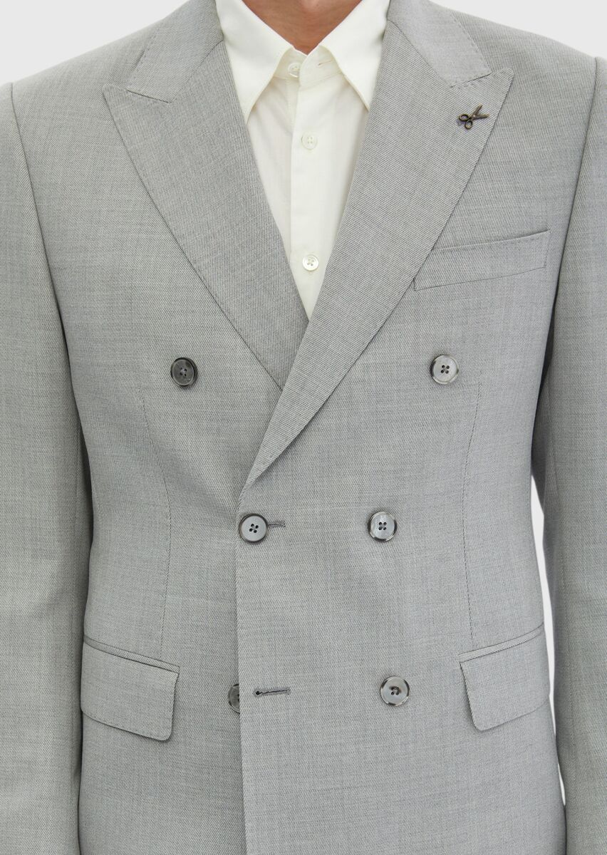 Light Grey Plain Zeroweight Slim Fit 100% Wool Suit - 3