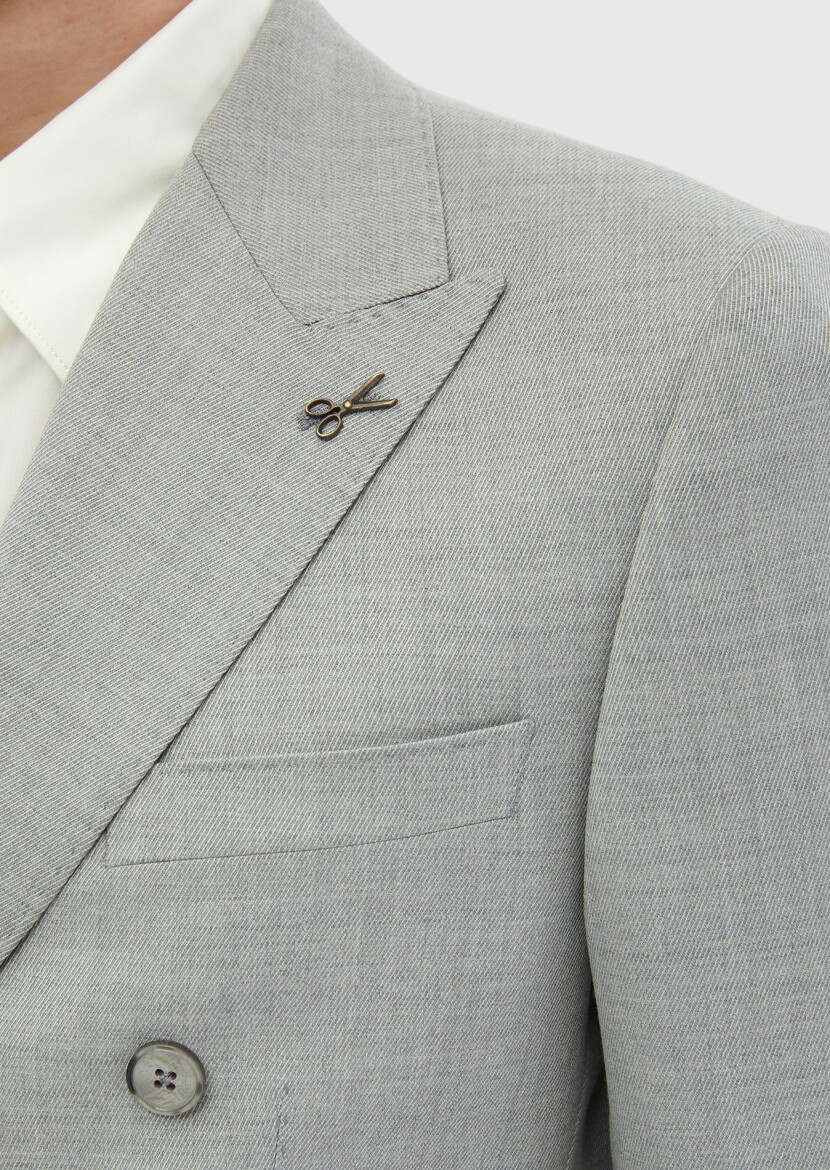 Light Grey Plain Zeroweight Slim Fit 100% Wool Suit - 5