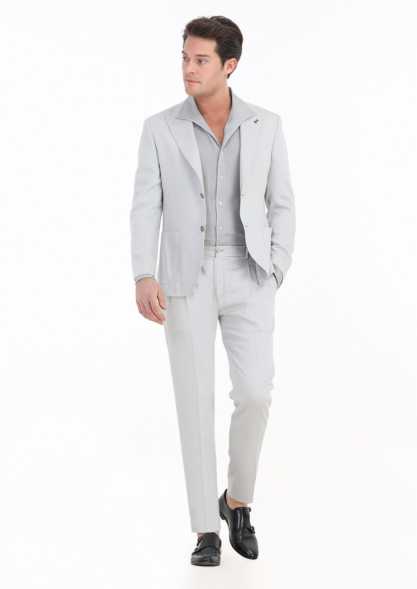 Light Grey Plain Zeroweight Slim Fit Suit - 1