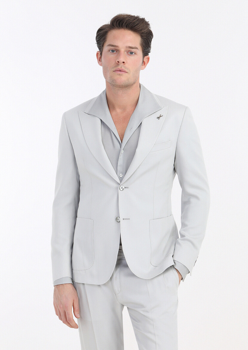 Light Grey Plain Zeroweight Slim Fit Suit - 3