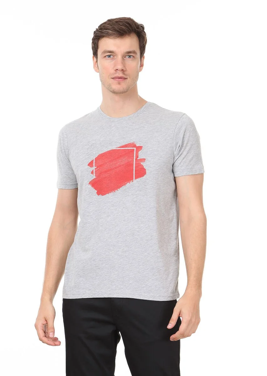 Light Grey Printed 100% Cotton T-Shirt - 1