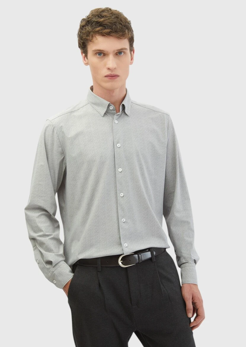 Light Grey Printed Casual Fit Knitting Casual Shirt - RAMSEY