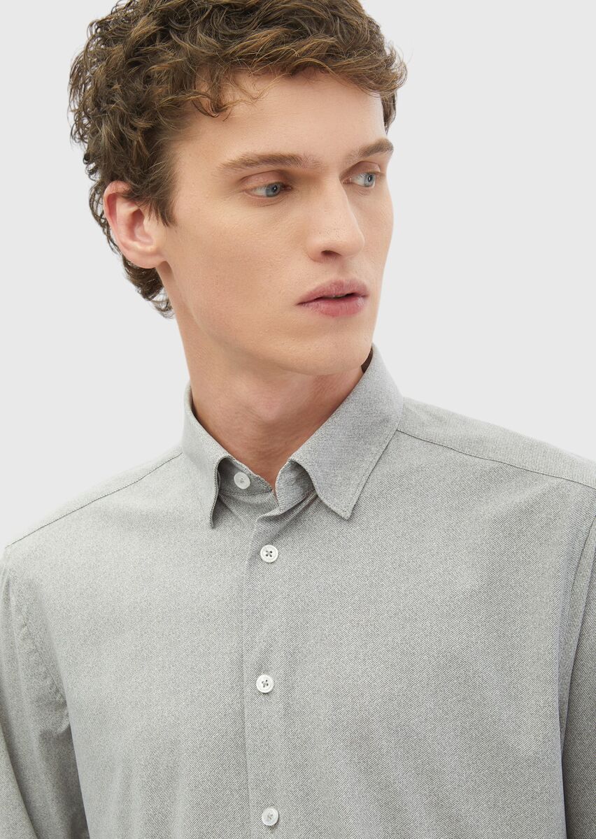 Light Grey Printed Casual Fit Long Knitting Casual Shirt - 3