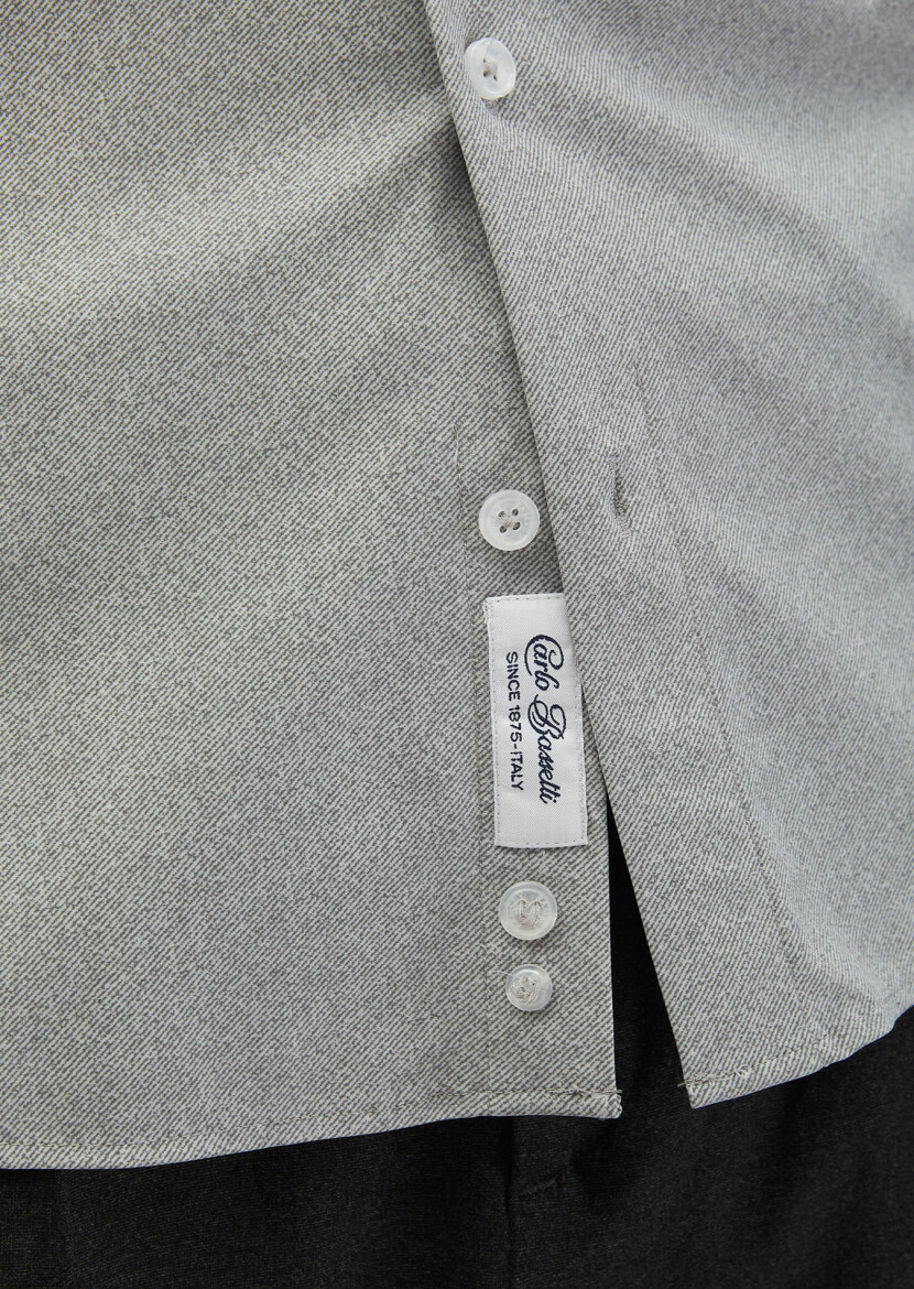 Light Grey Printed Casual Fit Long Knitting Casual Shirt - 5