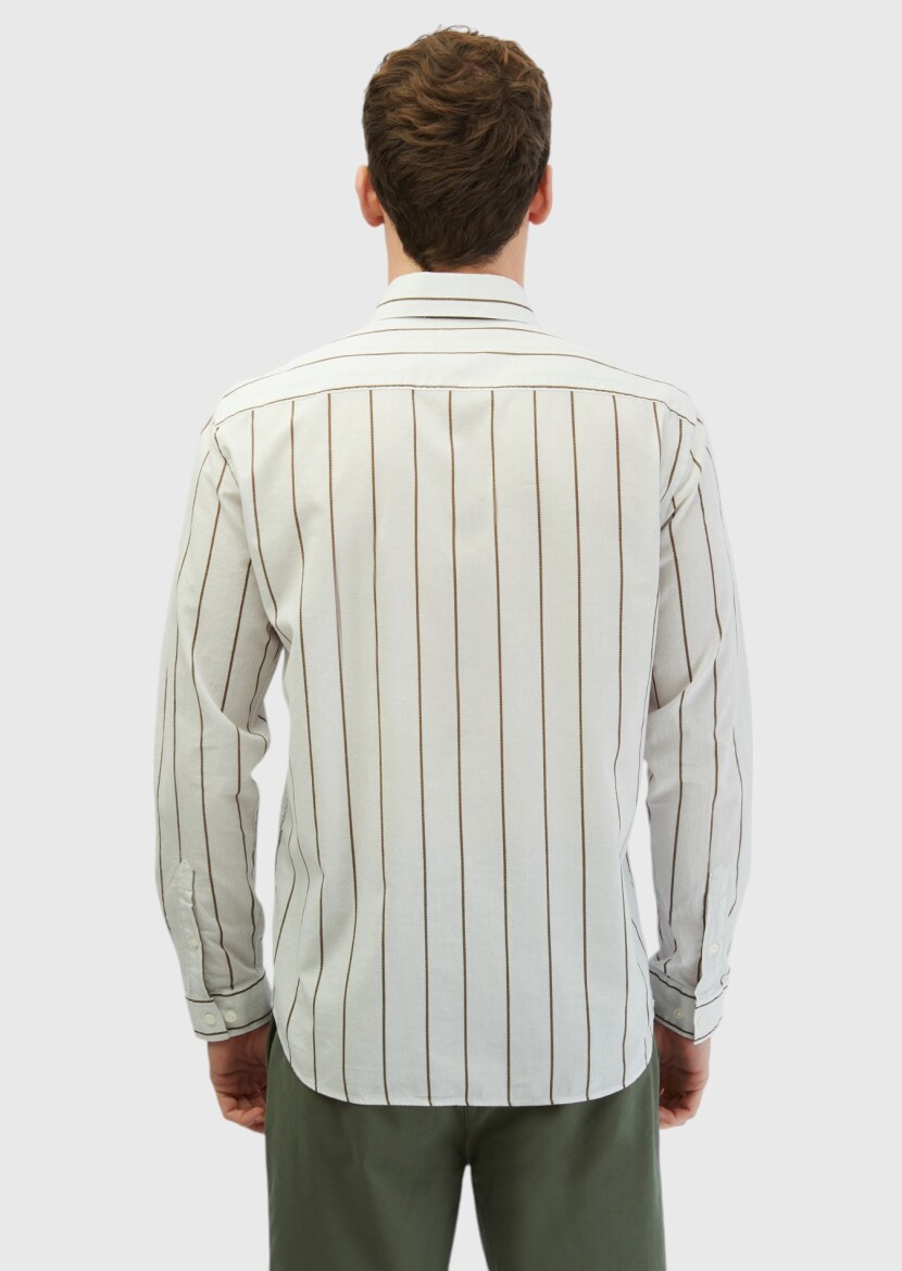 Light Grey Printed Casual Fit Long Weaving Casual 100% Cotton Shirt - 2