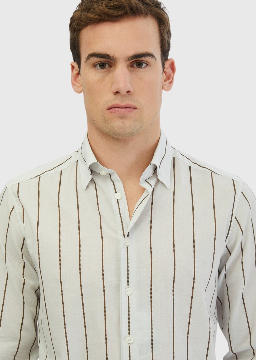 Light Grey Printed Casual Fit Weaving Casual 100% Cotton Shirt - 3