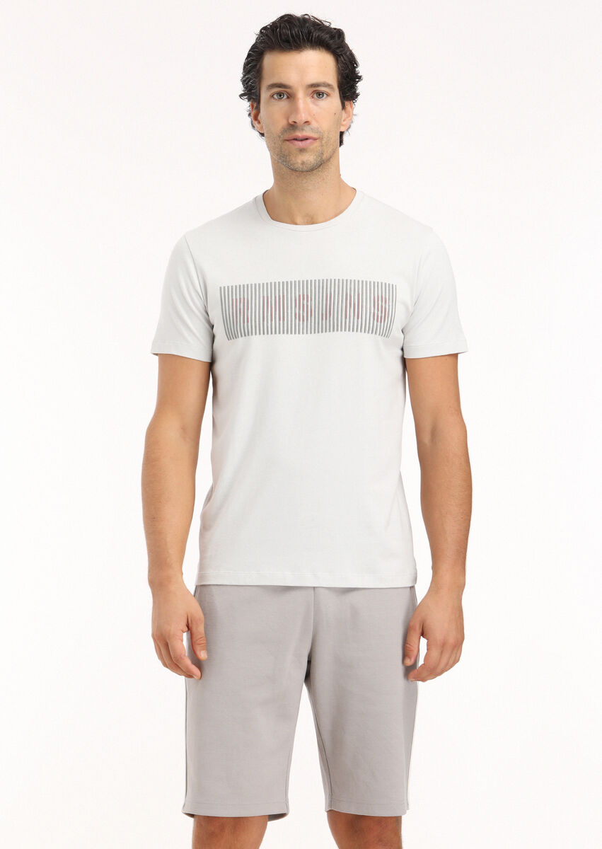 Light Grey Printed Crew Neck 100% Cotton T-Shirt - 2