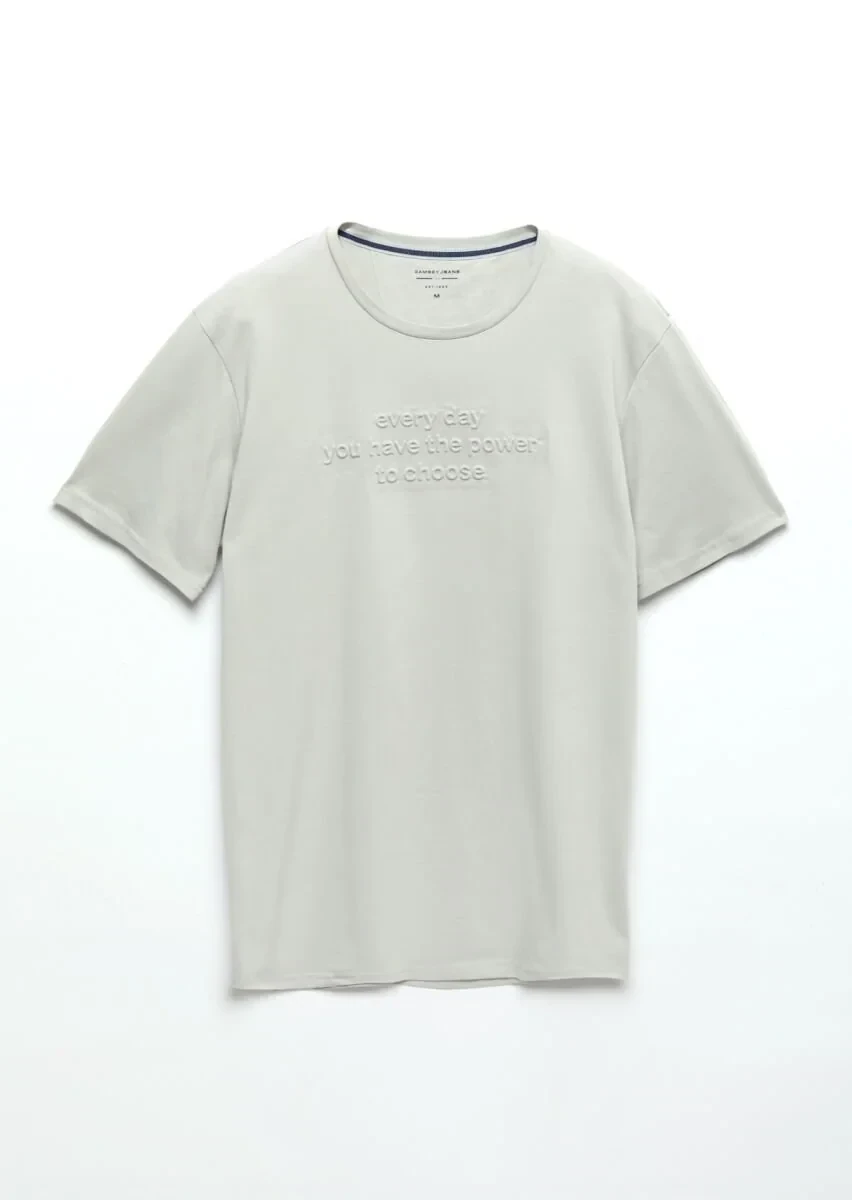 Light Grey Printed Crew Neck 100% Cotton T-Shirt - 5