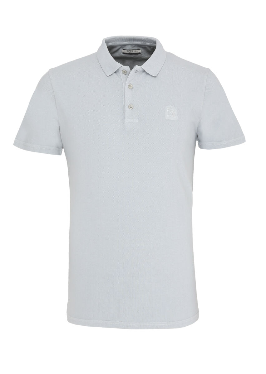 Light Grey Printed Polo Neck 100% Cotton T-Shirt - 1