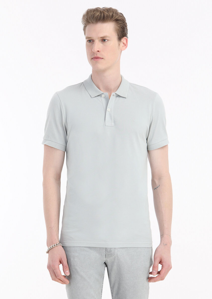 Light Grey Printed Polo Neck 100% Cotton T-Shirt - 2