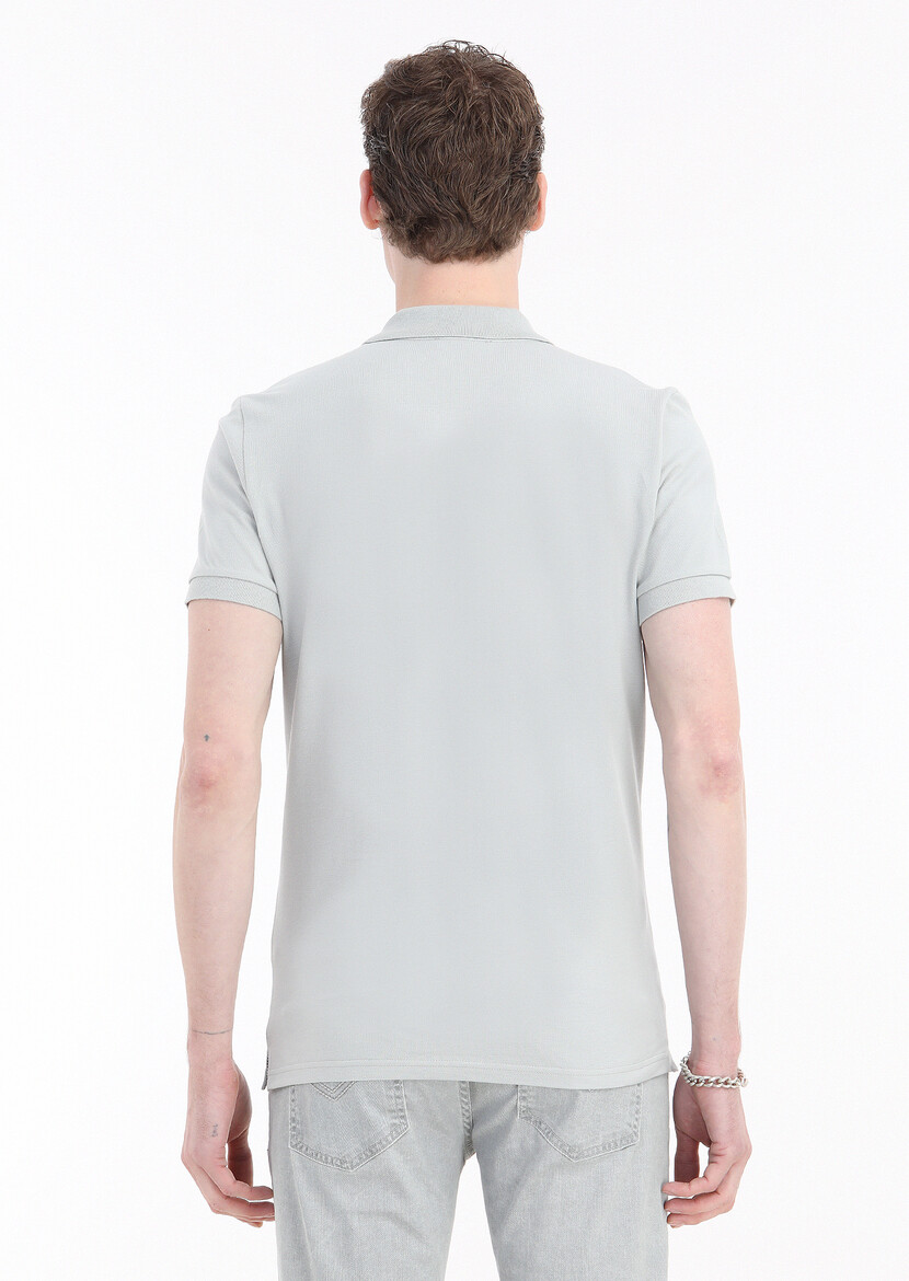 Light Grey Printed Polo Neck 100% Cotton T-Shirt - 5