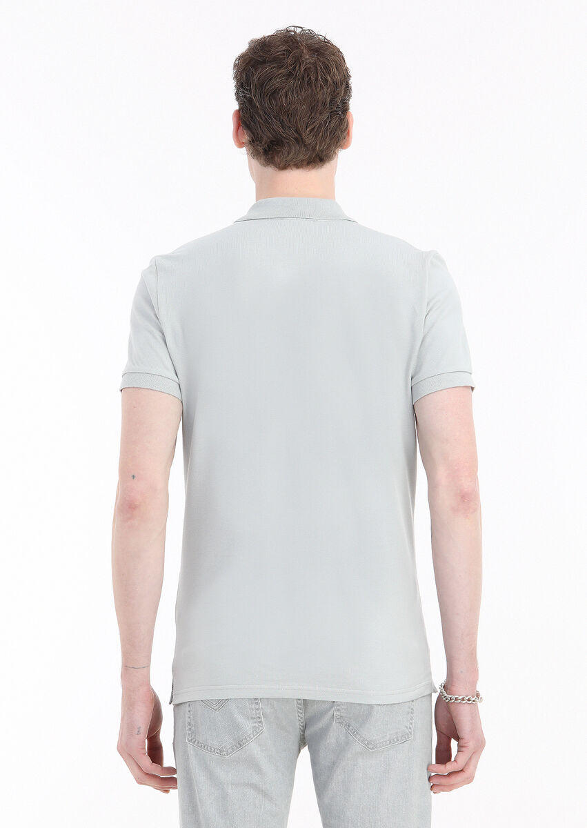 Light Grey Printed Polo Neck 100% Cotton T-Shirt - 5