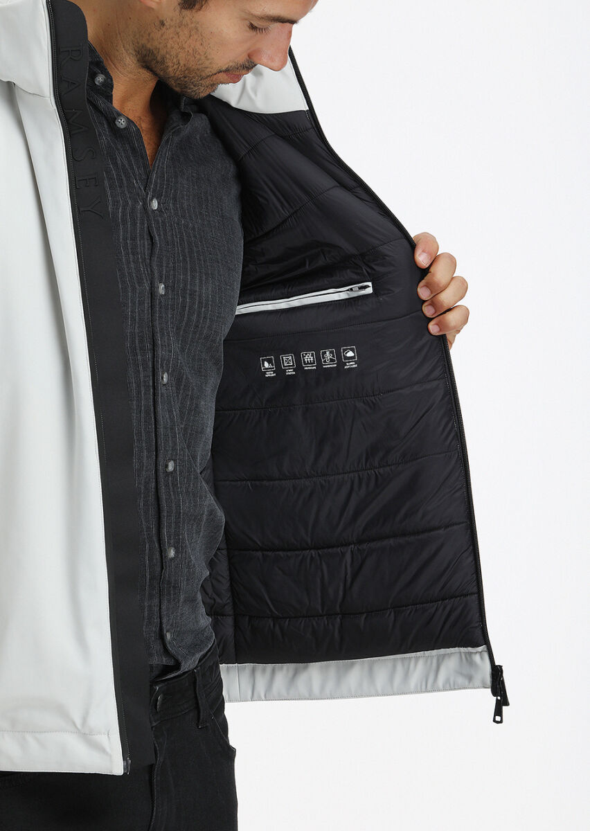 Light Grey Regular Fit Casual Weaving Removable Hood Coat - 3