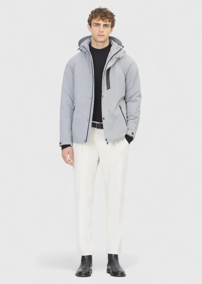 Light Grey Regular Fit Hooded Casual Weaving Coat - 2