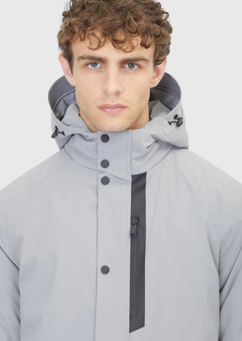 Light Grey Regular Fit Hooded Casual Weaving Coat - 4