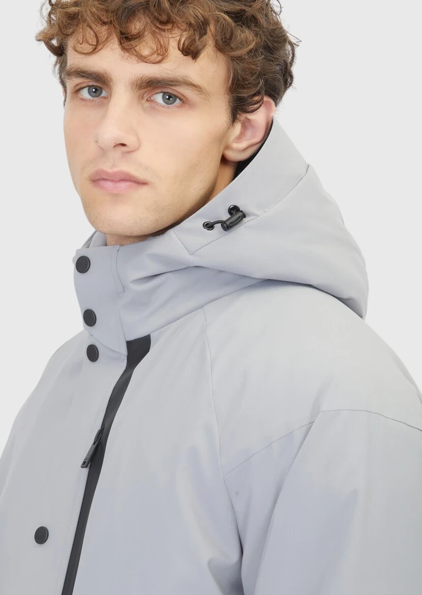 Light Grey Regular Fit Hooded Casual Weaving Coat - 5