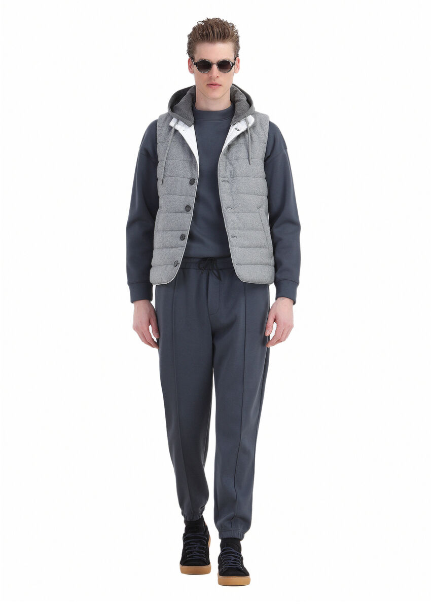 Light Grey Regular Fit Hooded Casual Weaving Puffer Vest - 2