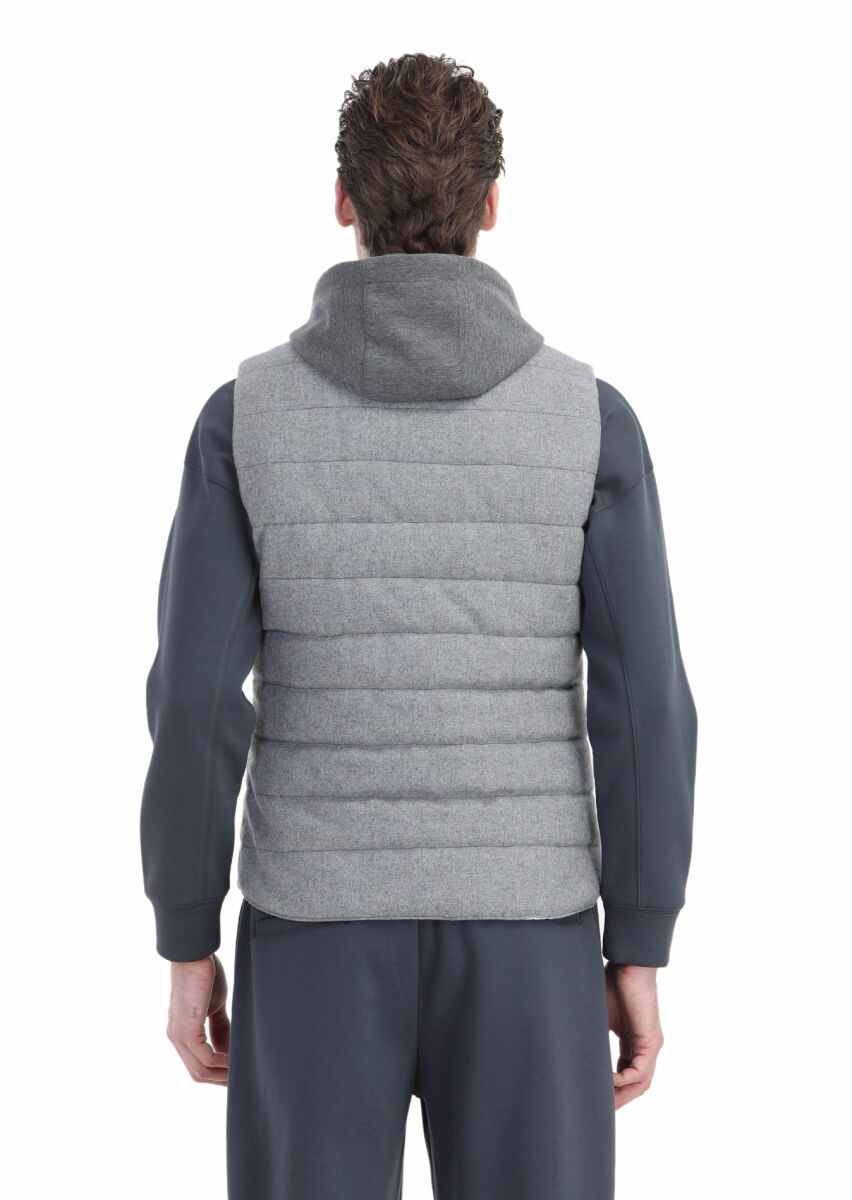Light Grey Regular Fit Hooded Casual Weaving Puffer Vest - 8