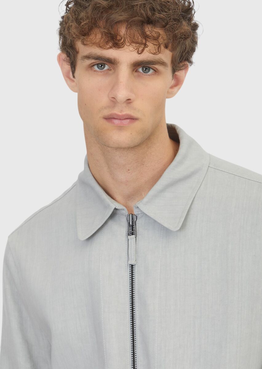 Light Grey Regular Fit Shirt Collar Casual Technical Coat - 4