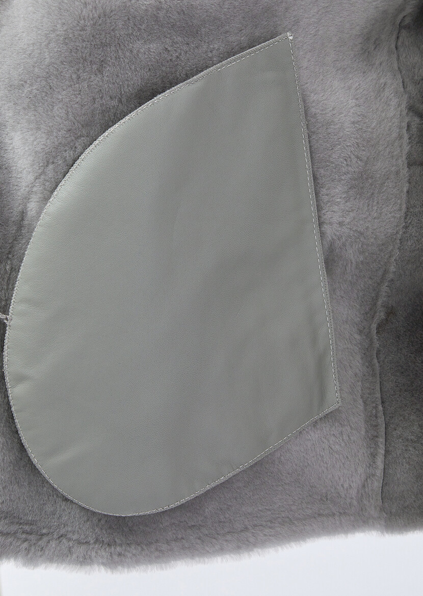 Light Grey Regular Fit Turtleneck Casual Fur Leather Coat - 7