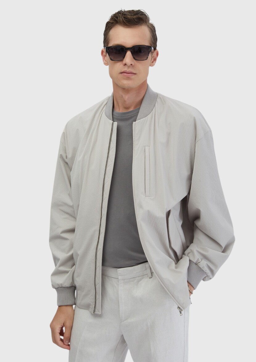 Light Grey Regular Fit Turtleneck Casual Weaving Coat - RAMSEY