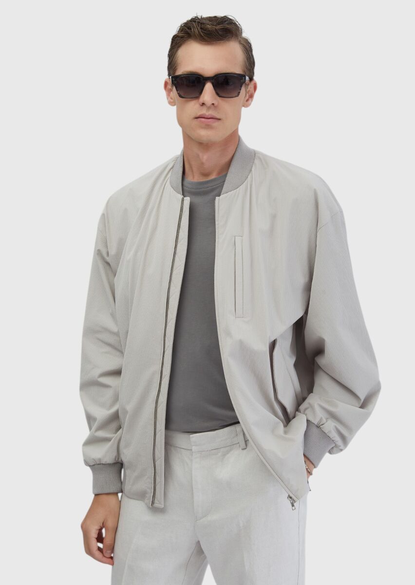 Light Grey Regular Fit Turtleneck Casual Weaving Coat - 1