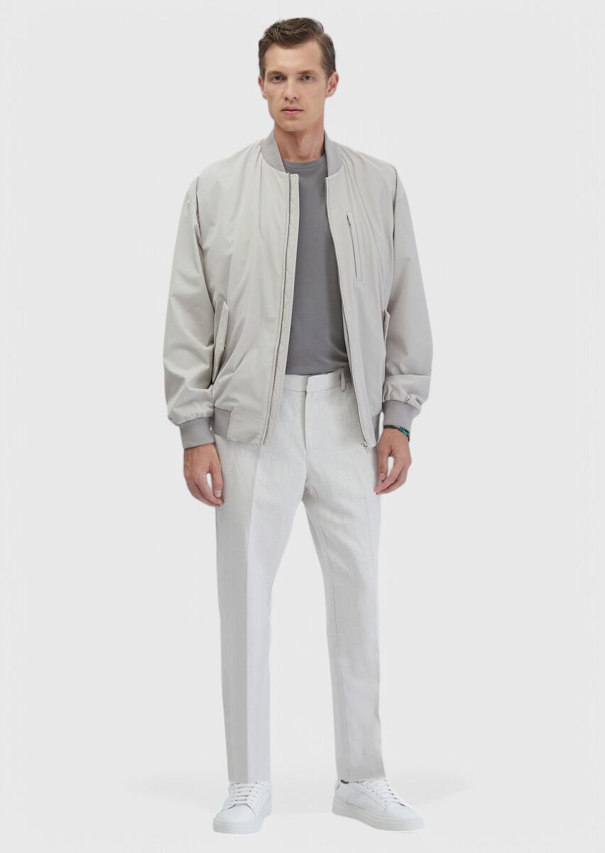 Light Grey Regular Fit Turtleneck Casual Weaving Coat - 2