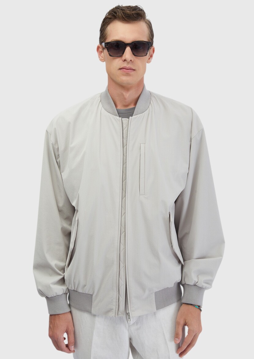 Light Grey Regular Fit Turtleneck Casual Weaving Coat - 3