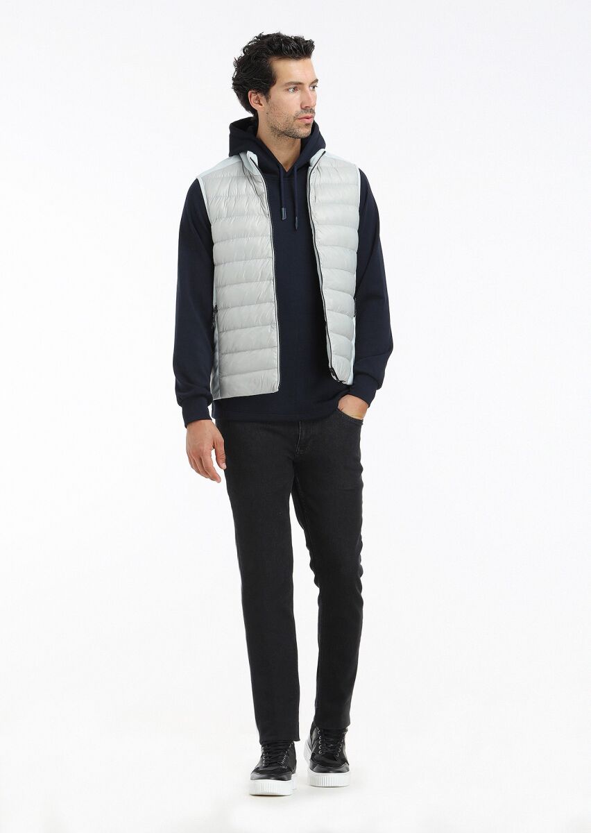 Light Grey Regular Fit Turtleneck Casual Weaving Puffer Vest - 1