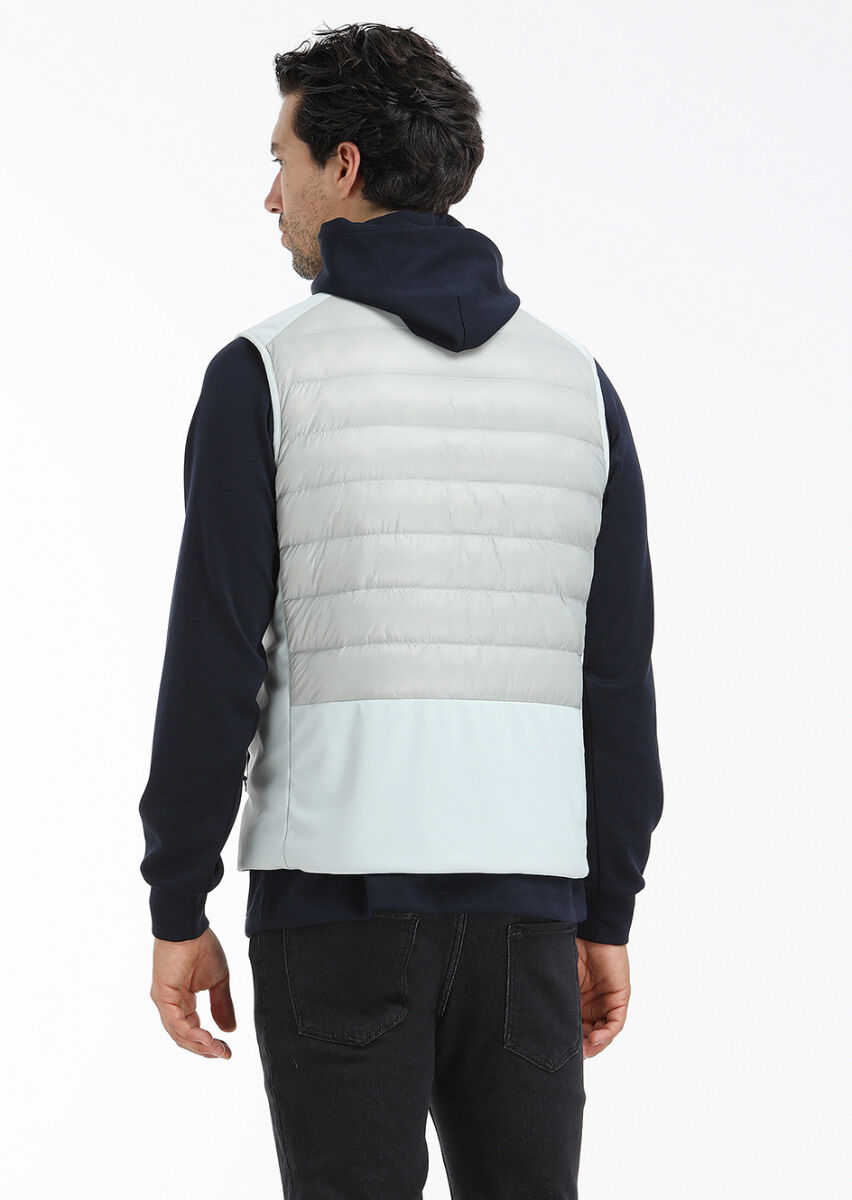 Light Grey Regular Fit Turtleneck Casual Weaving Puffer Vest - 5