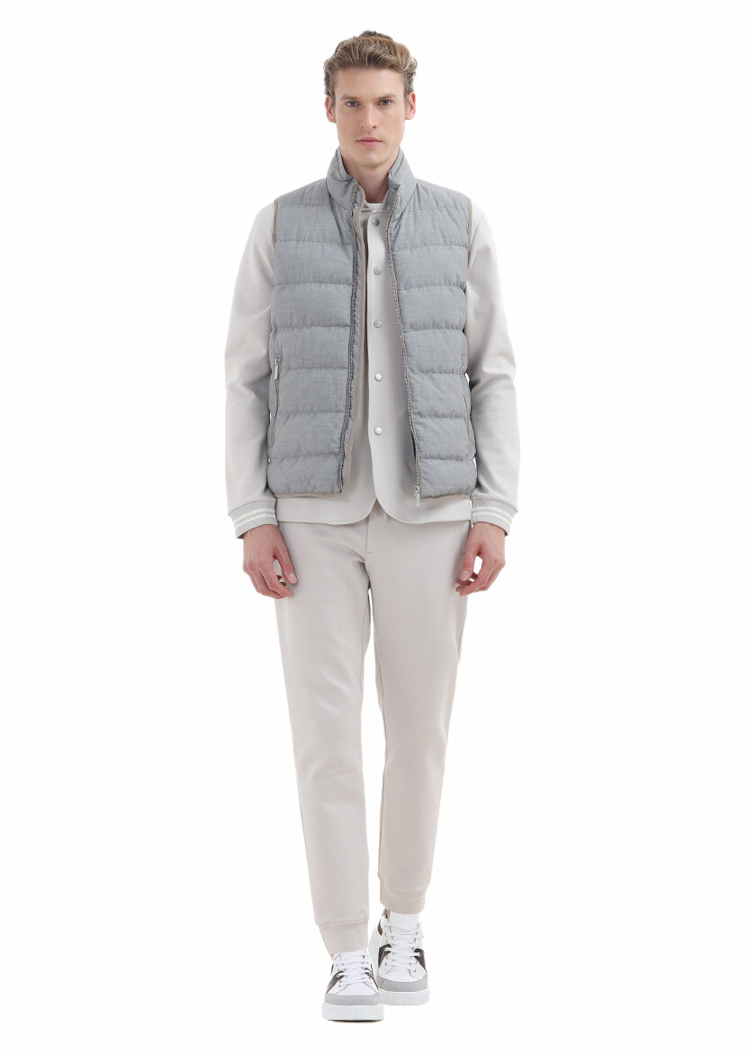 Light Grey Regular Fit Turtleneck Casual Weaving Puffer Vest - RAMSEY