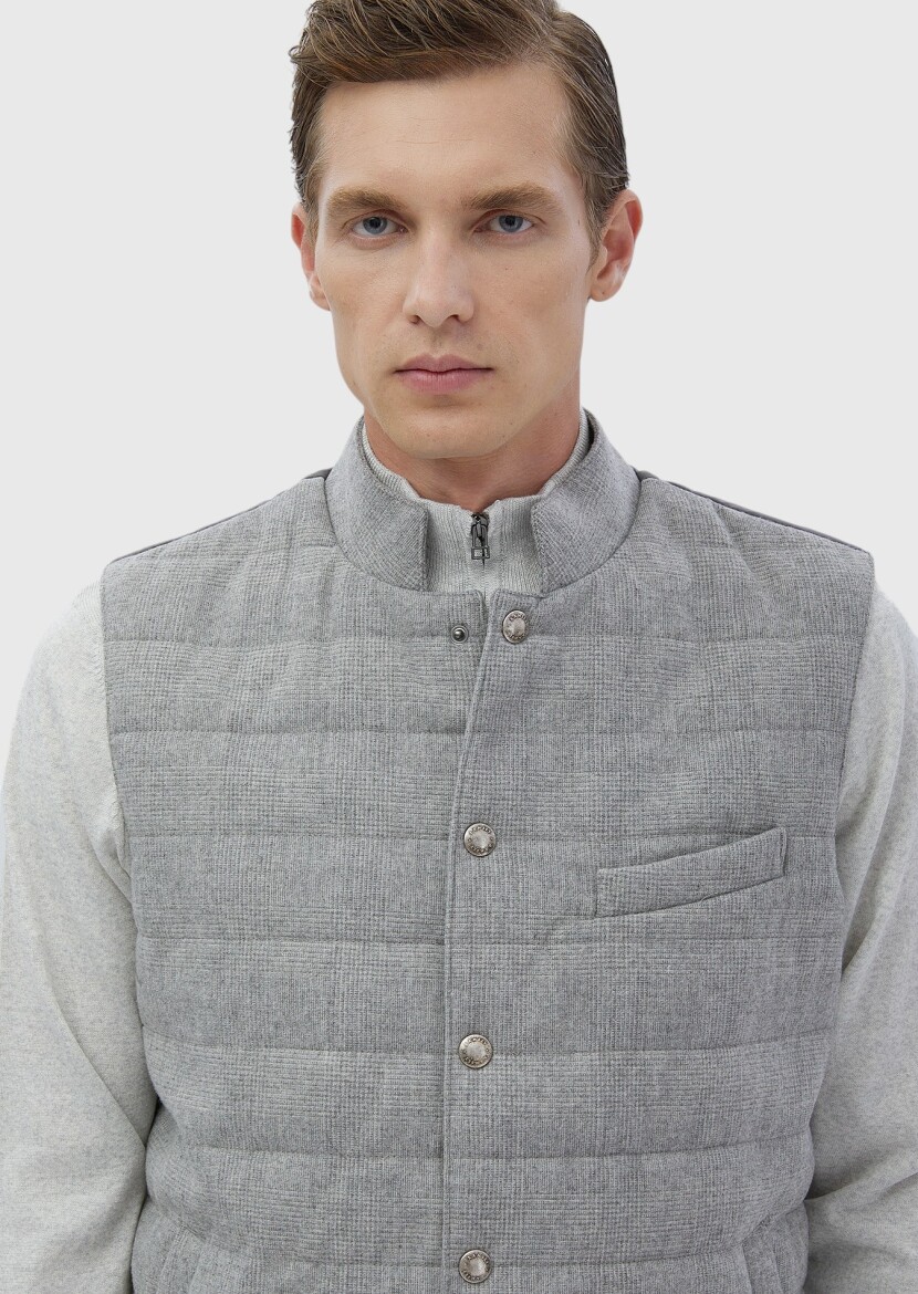 Light Grey Regular Fit Turtleneck Casual Weaving Puffer Vest - 3