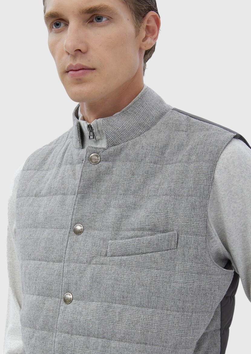 Light Grey Regular Fit Turtleneck Casual Weaving Puffer Vest - 4