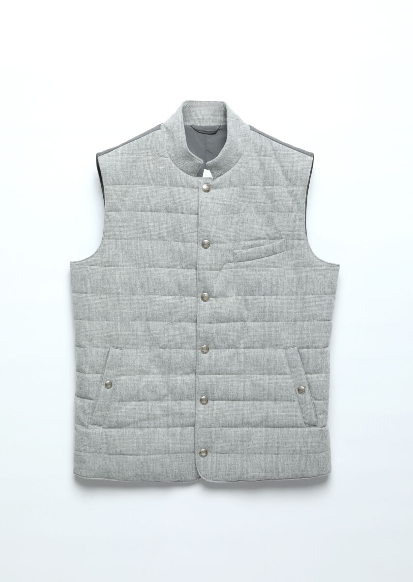 Light Grey Regular Fit Turtleneck Casual Weaving Puffer Vest - 6
