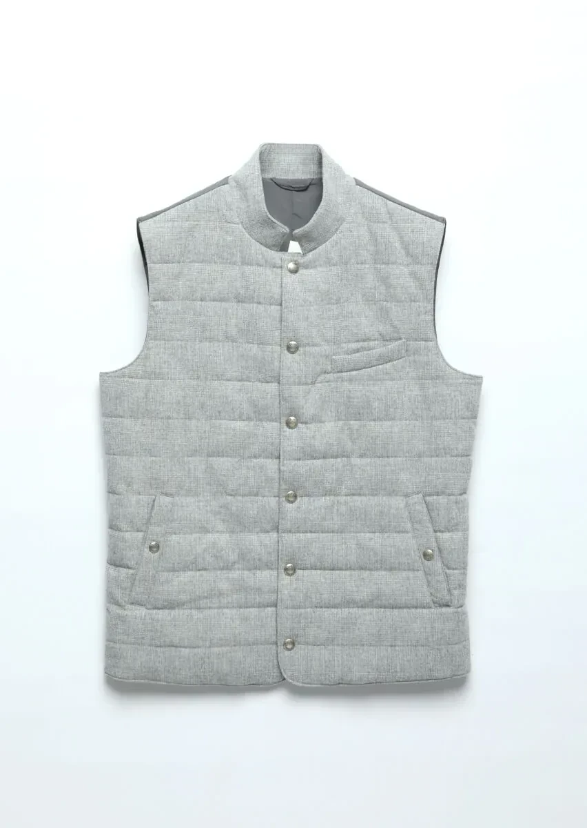 Light Grey Regular Fit Turtleneck Casual Weaving Puffer Vest - 6