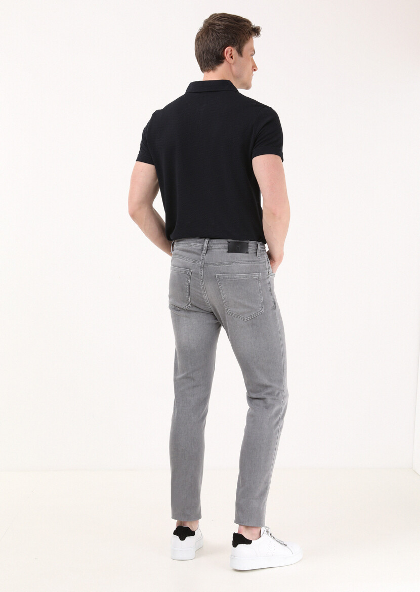Light Grey Slim Fit Denim Cotton Blended Trousers - 4