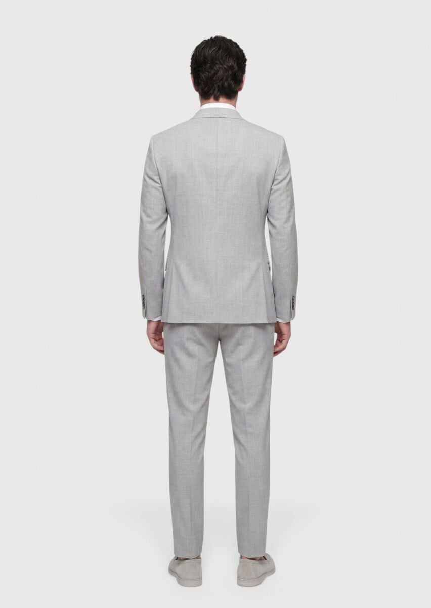 Light Grey Striped Modern Fit Wool Blended Suit - 5