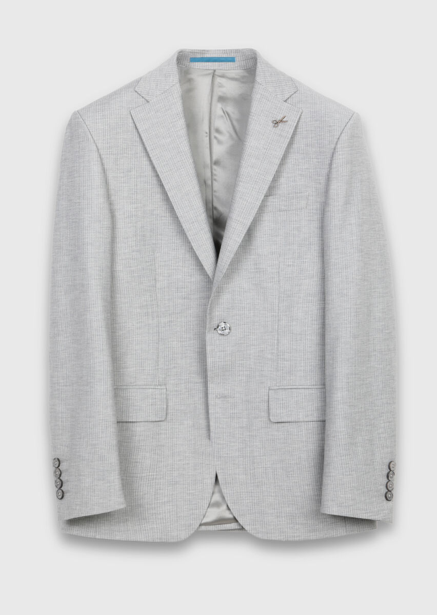 Light Grey Striped Modern Fit Wool Blended Suit - 6