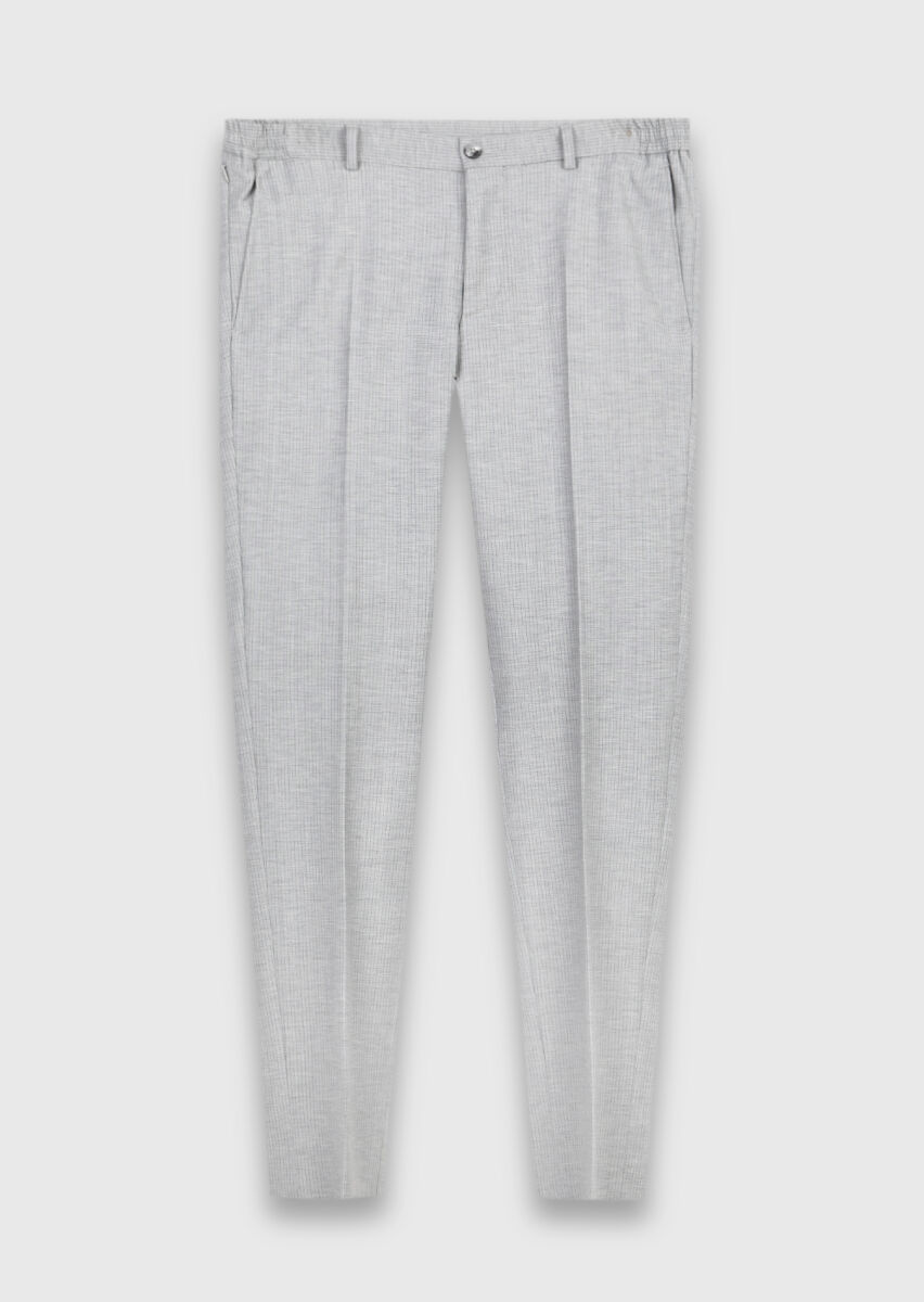 Light Grey Striped Modern Fit Wool Blended Suit - 7