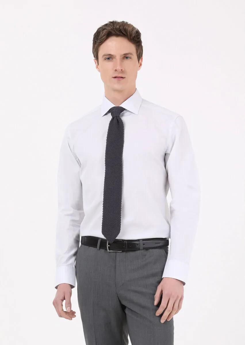 Light Grey Striped Regular Fit Weaving Classical 100% Cotton Shirt - 1