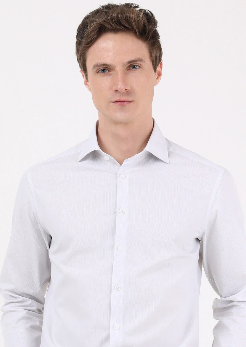 Light Grey Striped Regular Fit Weaving Classical 100% Cotton Shirt - 3