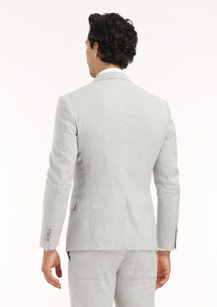 Light Grey Striped Zeroweight Slim Fit Cotton Blended Suit - 6