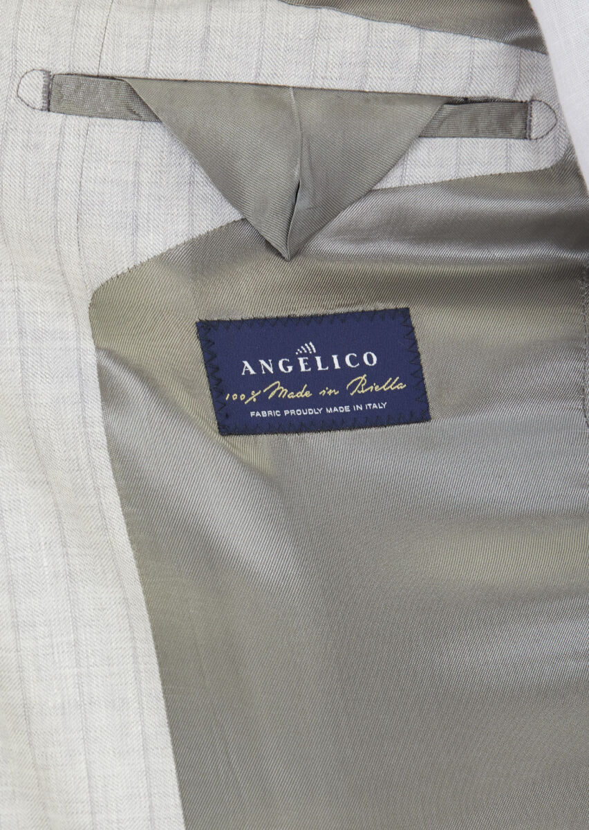 Light Grey Striped Zeroweight Slim Fit Wool Blended Suit - 5