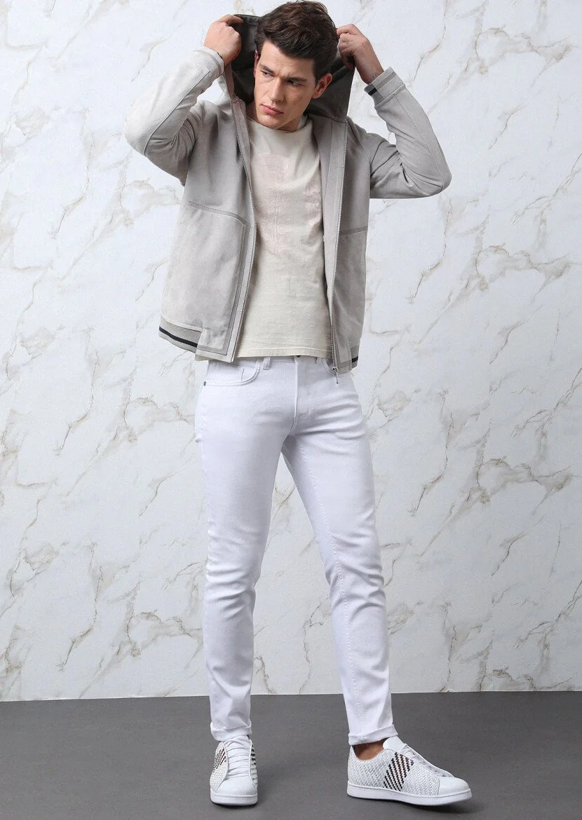 Light Grey Suede Leather Coat - 1